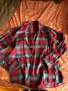 Eddie Bauer Red and Black Plaid Button-Down Shirt